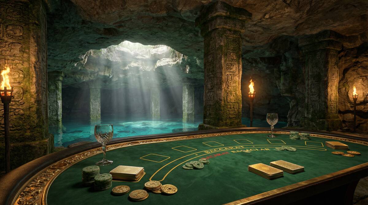 Mesa de bacará elegante en NetBet Casinos con ambiente de cenote